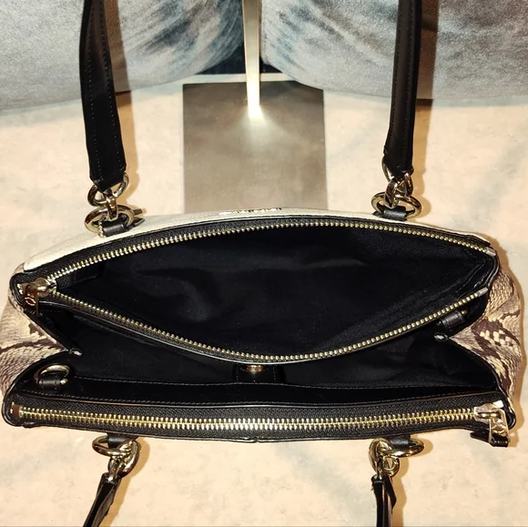 COACH CHRISTIE CARRYALL EXOTIC CROSS GRAIN LEATHER SNAKE PRINT CROSSBODY SATCHEL - Picture 13 of 16